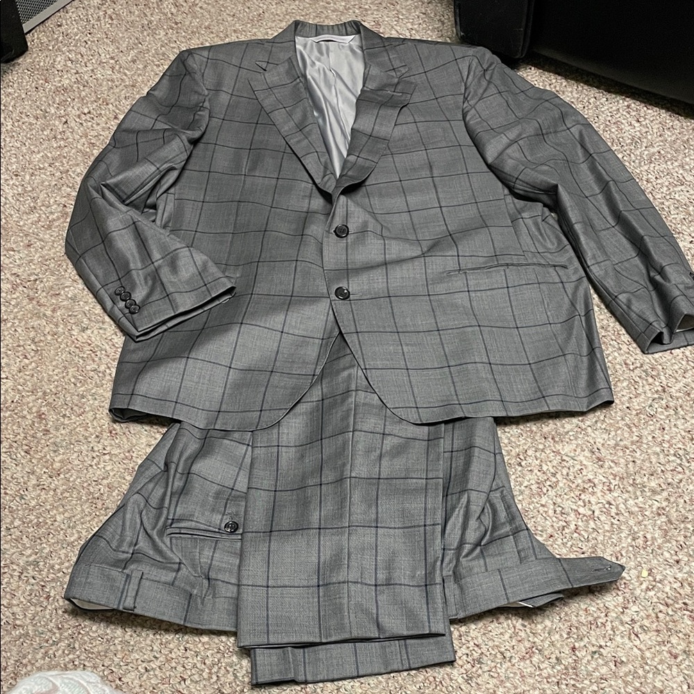 Samuelsohn Men's Gray /navy Checkered 100% wool Suit
